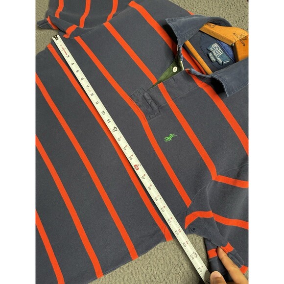 Polo Ralph Lauren Mens Large Striped Short Sleeve Rugby Arm Gussets Y2K Preppy - Picture 13 of 14